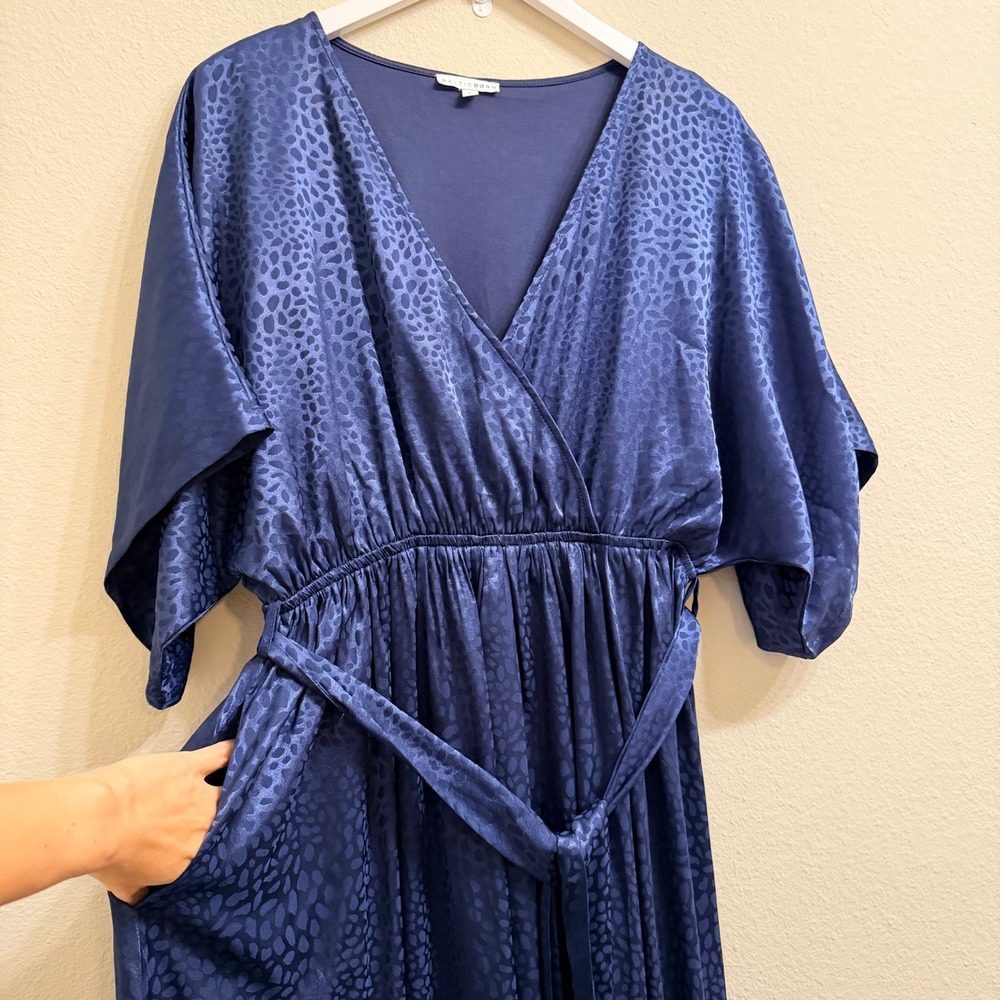 Baltic Born Savannah Print Kimono Maxi Dress N avy Blue Size Large True Wrap - Picture 6 of 9